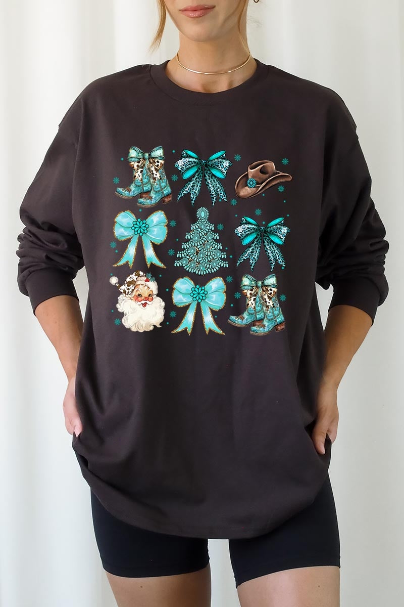 UL240-E3180 Western Christmas Graphic Long Sleeve Tee $13.75