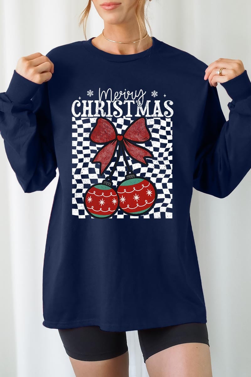 UL240P-E3196 Cherry Ornament Christmas Graphic Plus Long Sleeve Tee $17