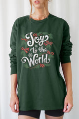 UL240P-E3221 Joy to the World Christmas Graphic Plus Long Sleeve Tee $17