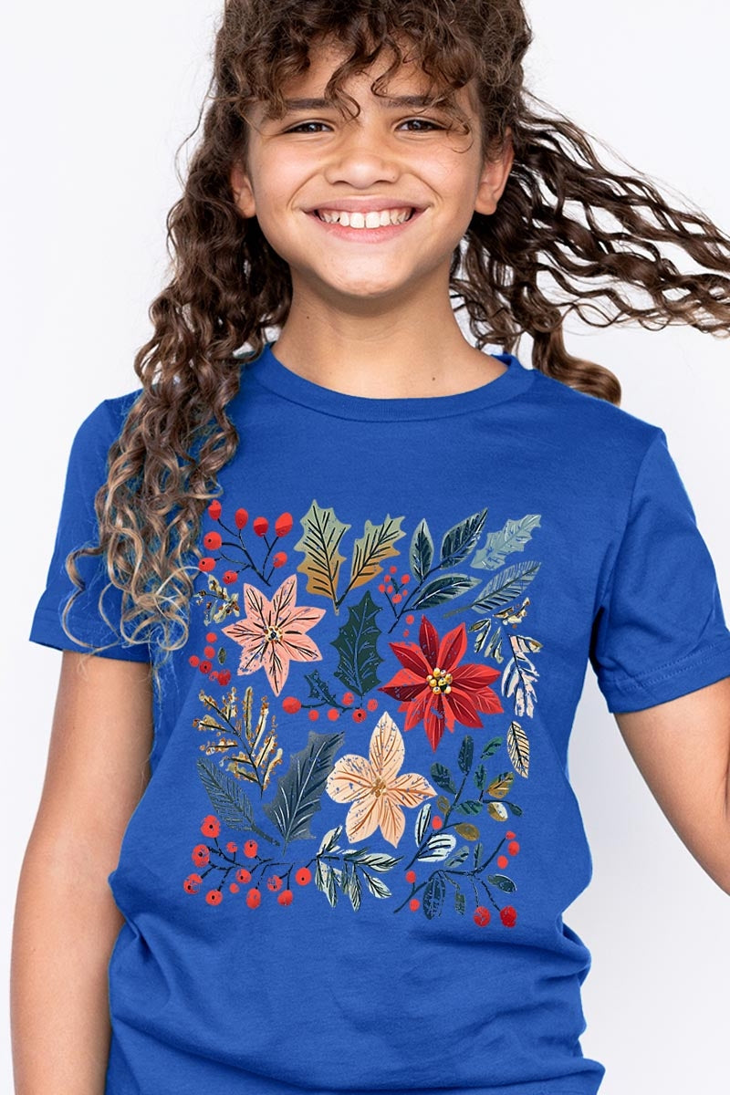 US3001Y-E3186Z Floral Christmas Kids Graphic Tee $11