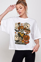 CTS-E3107 Spooky Western Skeleton Graphic Relaxed Crop Top $11