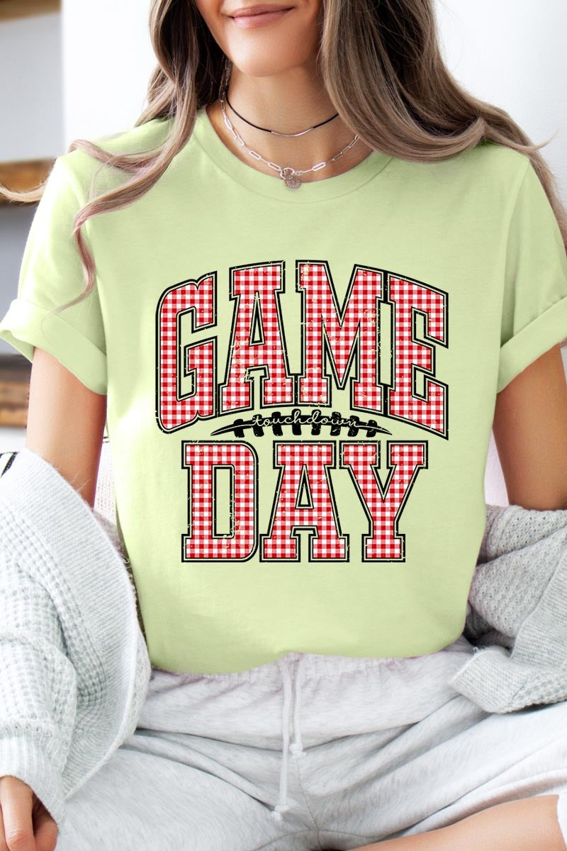 US3001P-E3126 Red Gingham Game Day Graphic Plus Tee $16