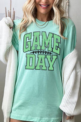 US3001P-E3128 Green Gingham Game Day Graphic Plus Tee $16