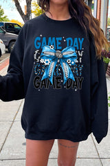 UL180P-E3089 Blue Silver Football Game Day Bow Plus Sweatshirt $25