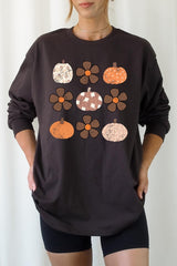 UL240-E3117 Pumpkins & Flowers Fall Graphic Long Sleeve Tee $13.75