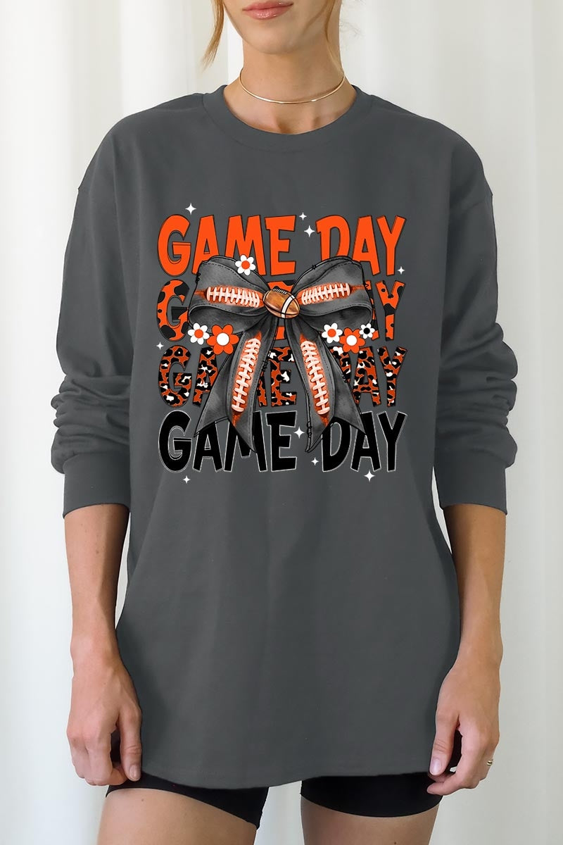 UL240P-E3088 Orange Black Football Bow Plus Long Sleeve Tee $17