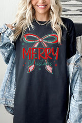 5000-E3197 Merry Christmas Bow Graphic Heavy Cotton Tee $9