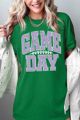 5000-E3127 Purple Gingham Game Day Graphic Heavy Cotton Tee $9