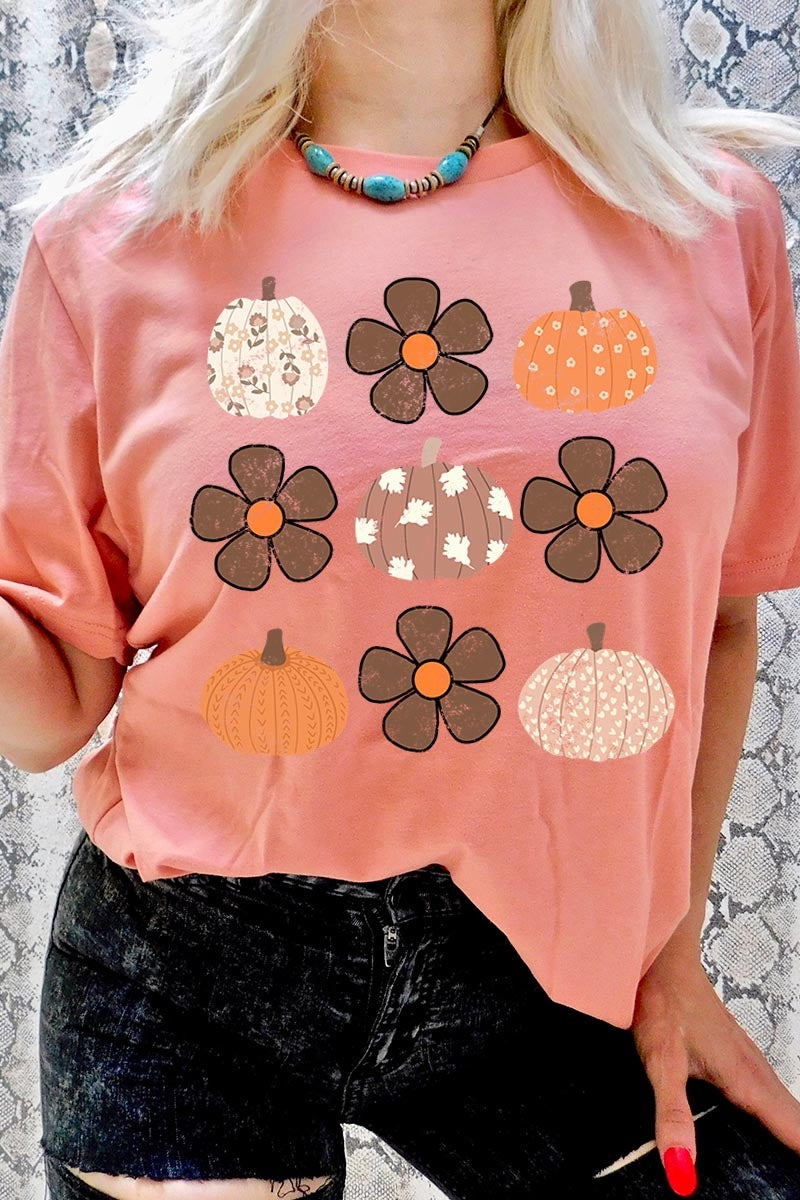 US3001P-E3117 Pumpkins & Flowers Fall Graphic Plus Tee $16