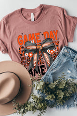 US3001-E3088 Orange Black Football Game Day Bow Graphic Tee $12.5