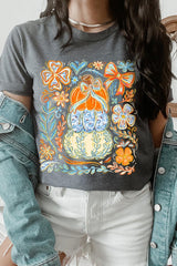 US3001-E3153 Floral Pumpkin Stack Graphic Tee $12.5