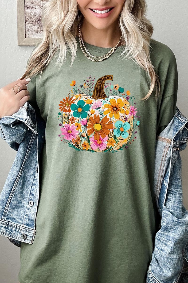 5000P-E3118 Floral Pumpkin Graphic Plus Heavy Cotton Tee $12.75