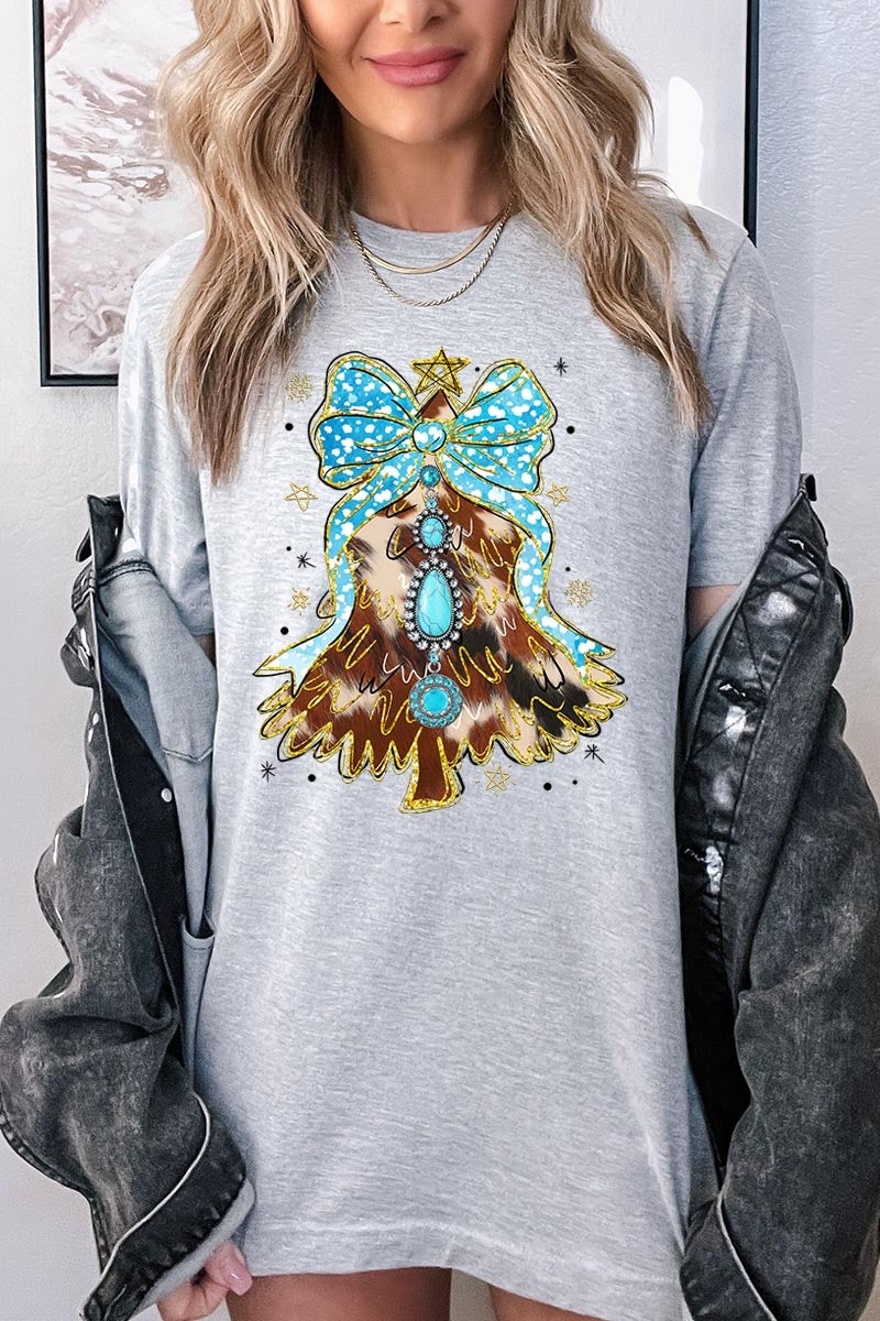 US3001-E3184 Turquoise Christmas Tree Graphic Tee $12.5