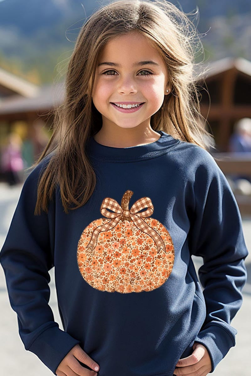 UL180B-E3135Z Floral Fall Pumpkin Kids Graphic Sweatshirt $20