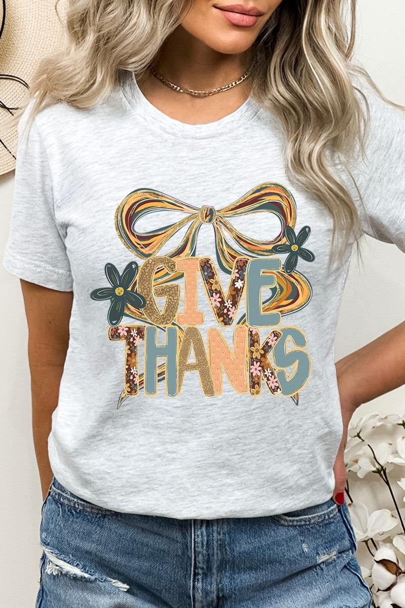 US3001-E3154 Give Thanks Bow Graphic Tee $12.5