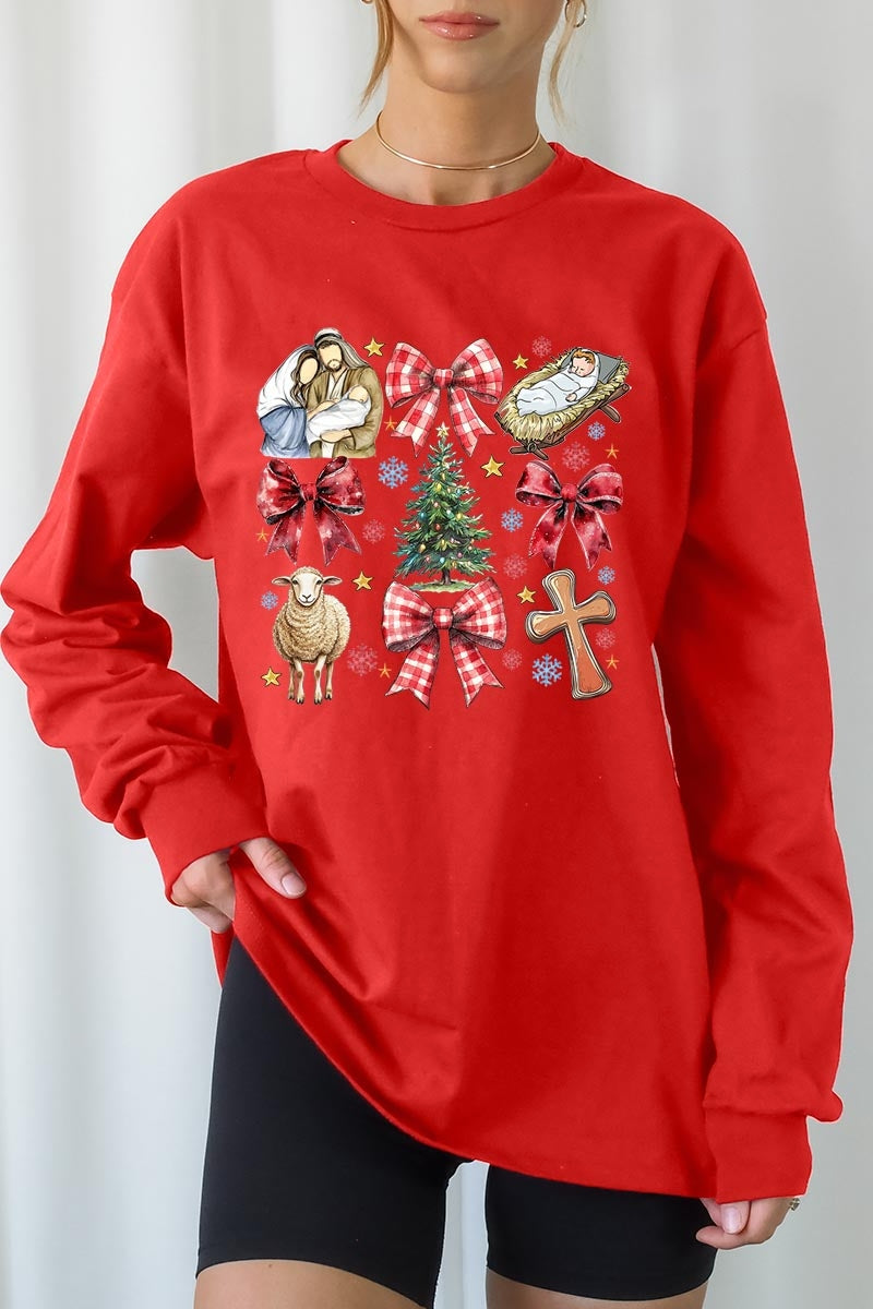 UL240-E3219 Nativity Scene Christmas Graphic Long Sleeve Tee $13.75