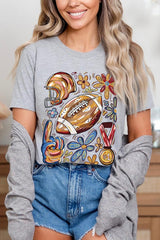 US3001-E3072 Retro Floral Football Graphic Tee $12.5