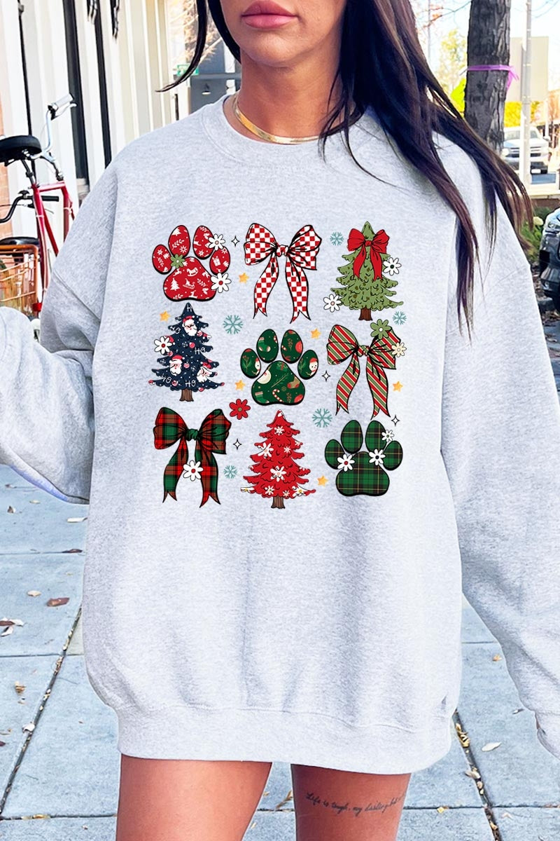UL180P-E3195 Christmas Bow Paw Graphic Plus Sweatshirt $25