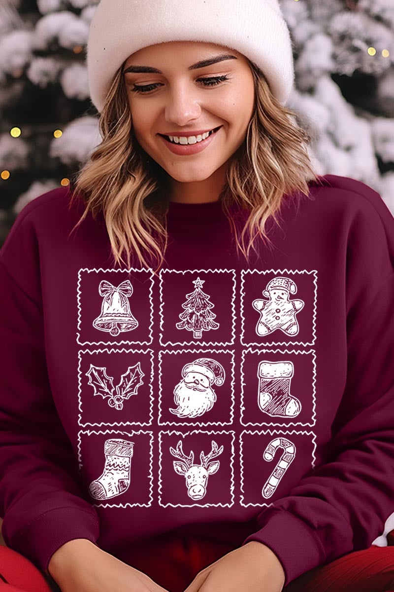 UL180-E3215 Christmas Icons Graphic Sweatshirt $20