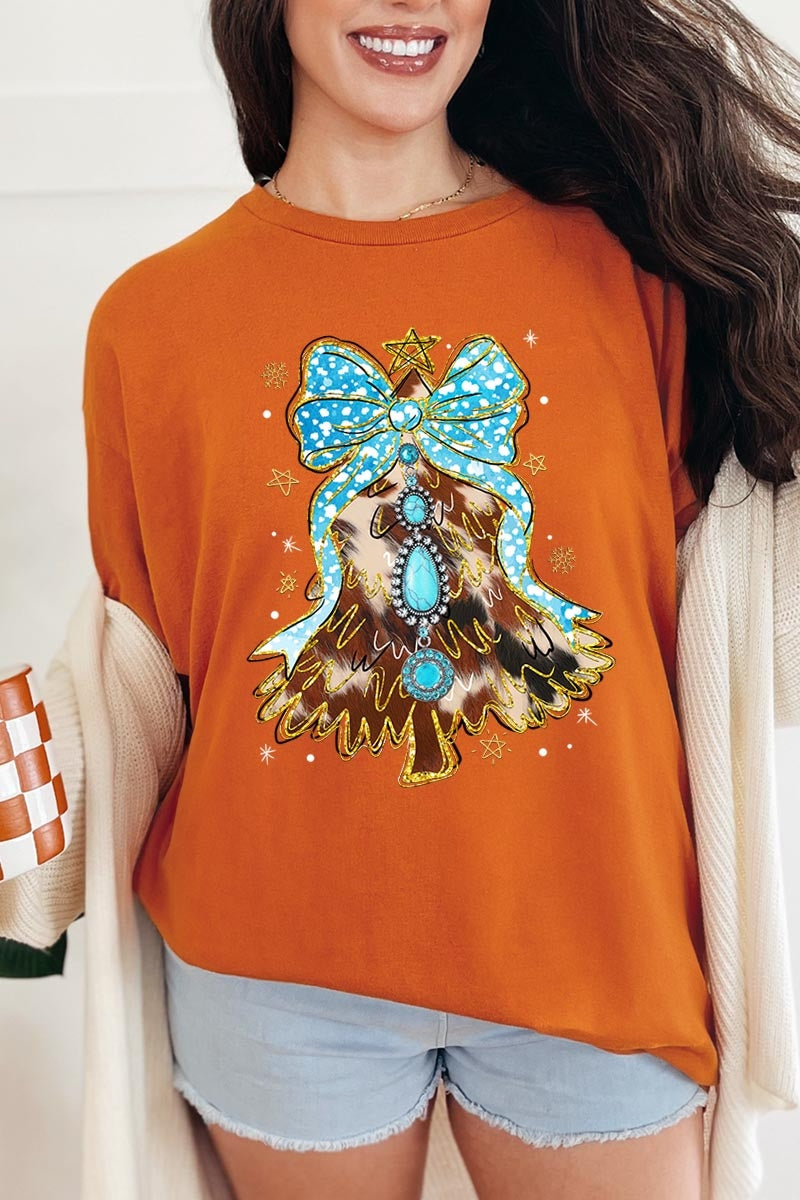5000P-E3184 Turquoise Christmas Tree Graphic Plus Heavy Cotton Tee $12.75