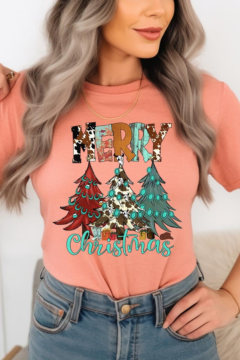 US3001-E3200 Merry Christmas Trees Graphic Tee $12.5