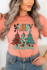 US3001-E3200 Merry Christmas Trees Graphic Tee $12.5