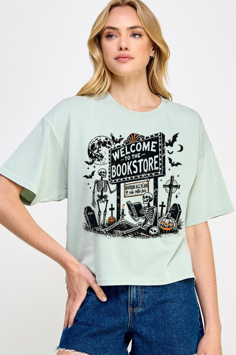 CTS-E3122 Bookstore Halloween Graphic Relaxed Crop Top $11