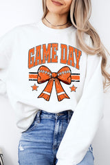 UL180P-E3064 Orange Game Day Football Bow Plus Sweatshirt $25