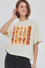 CTS-E3110 Brushstroke Boho Fall Graphic Relaxed Crop Top $11