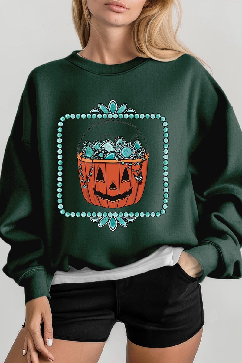 UL180-E3140 Halloween turquoise pumpkin Graphic Sweatshirt $20