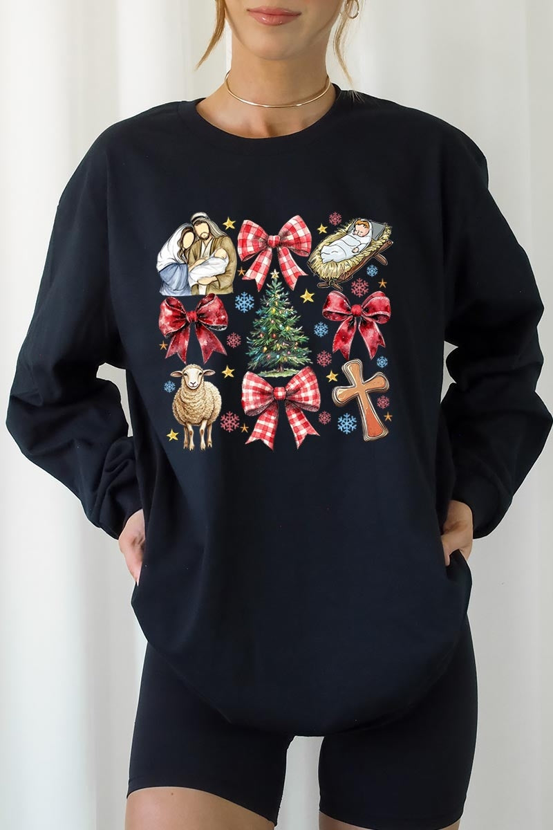 UL240-E3219 Nativity Scene Christmas Graphic Long Sleeve Tee $13.75