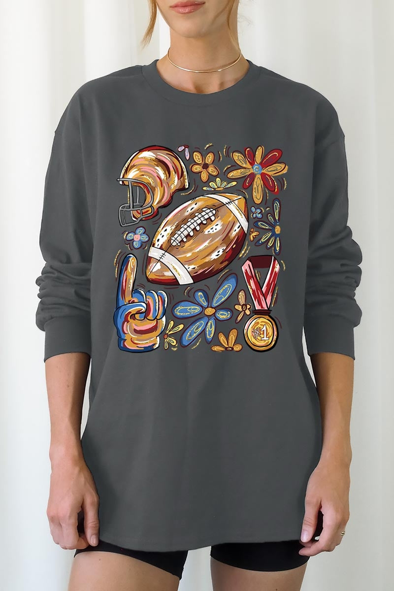 UL240P-E3072 Retro Floral Football Graphic Plus Long Sleeve Tee $17