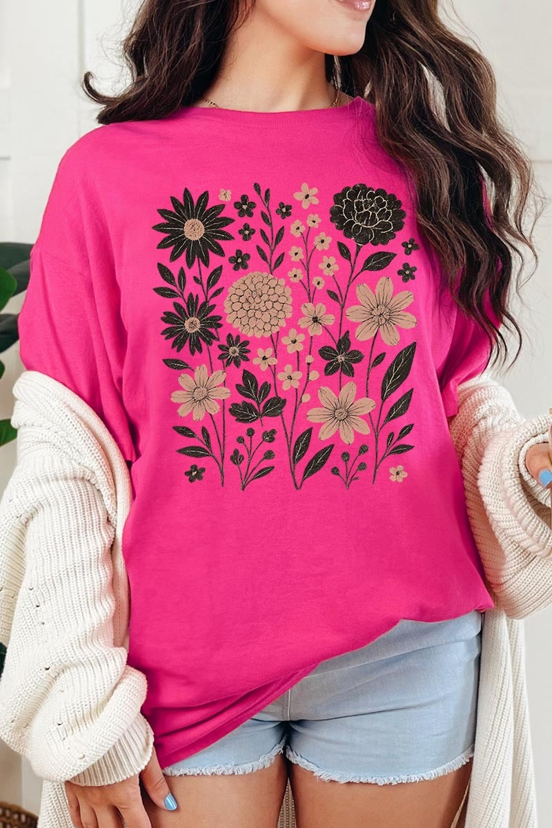 5000P-E3178 Fall Floral Garden Graphic Plus Heavy Cotton Tee $12.75