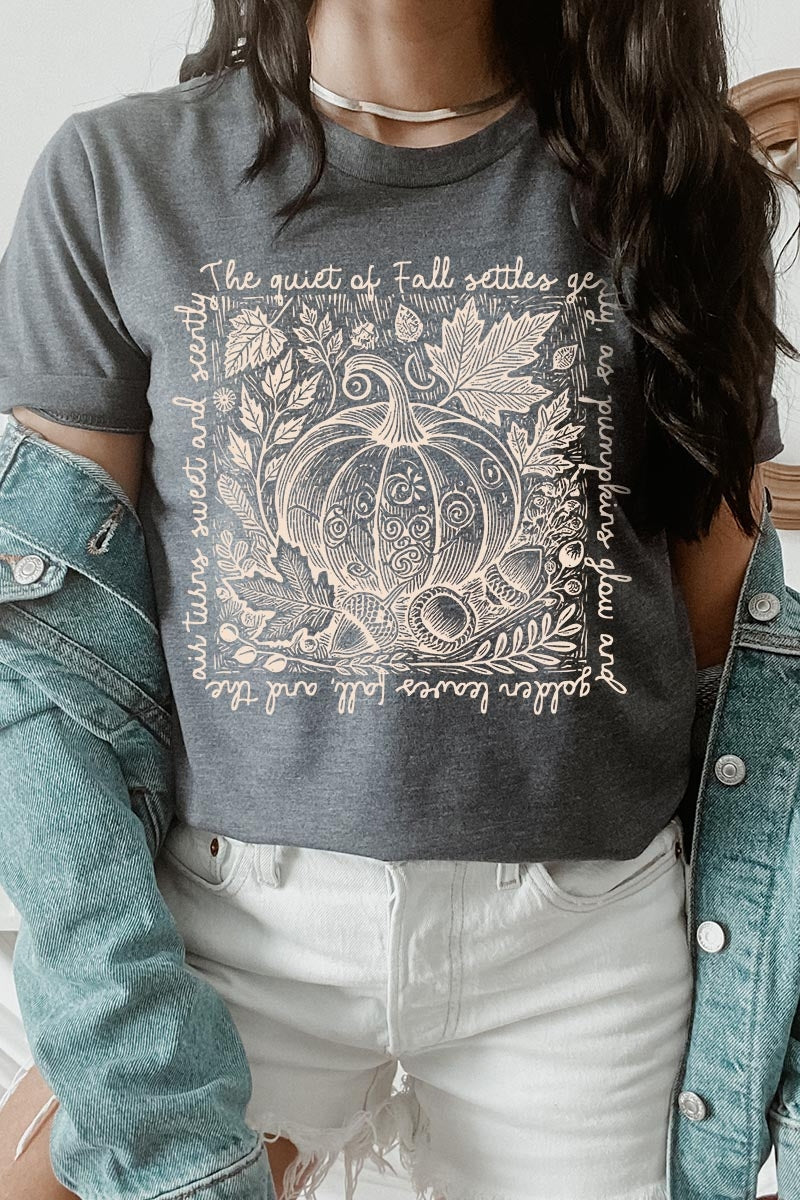 US3001-E3112 Fall Pumpkin Botanical Graphic Tee $12.5
