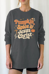 UL240P-E3164 Pumpkin Spice & Jesus Graphic Plus Long Sleeve Tee $17