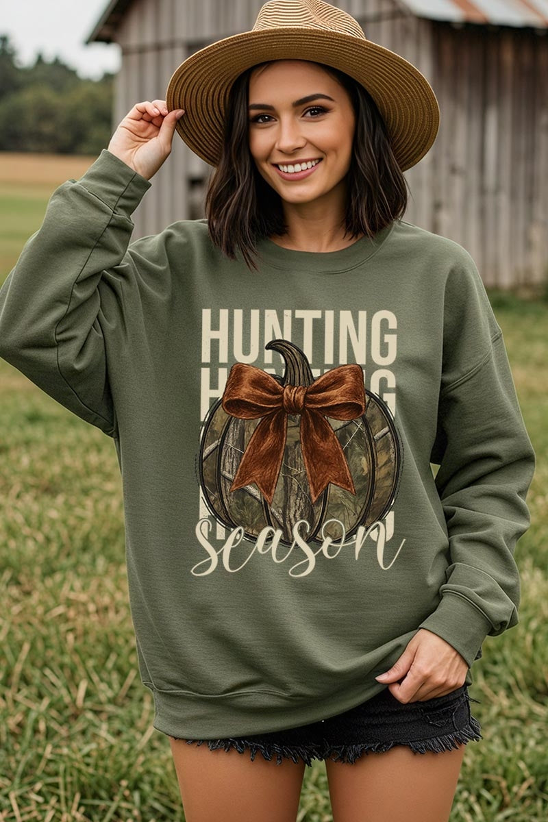 UL180-E3190 Hunting Pumpkin Bow Graphic Sweatshirt $20