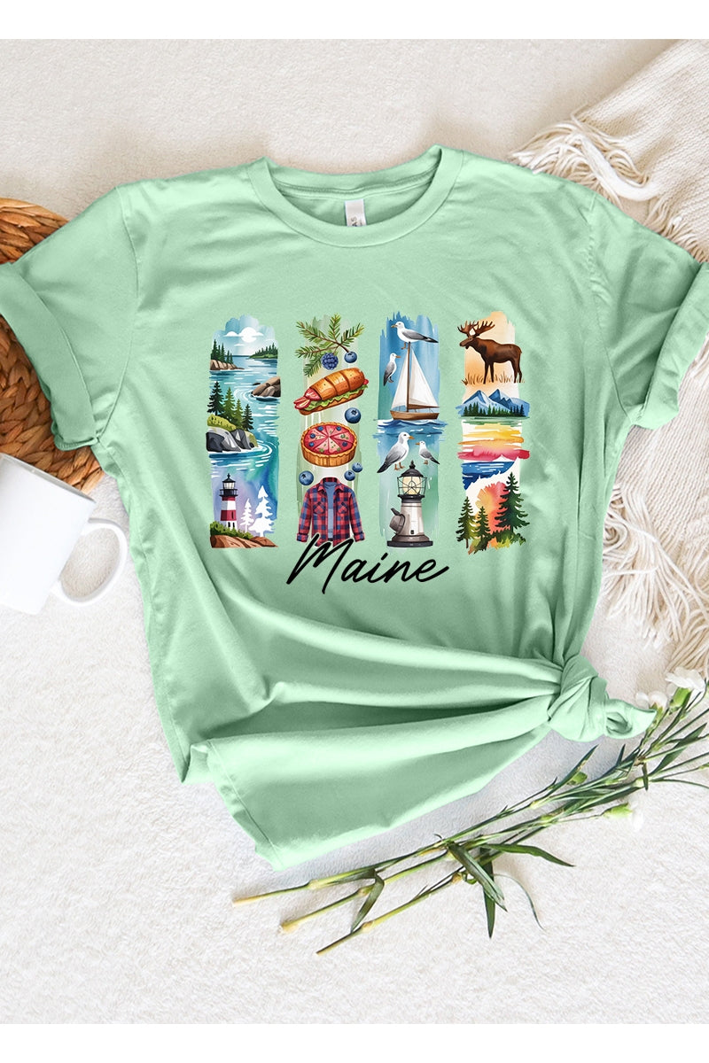 US3001-E3061ME Maine State Brushstroke Graphic Tee $12.5