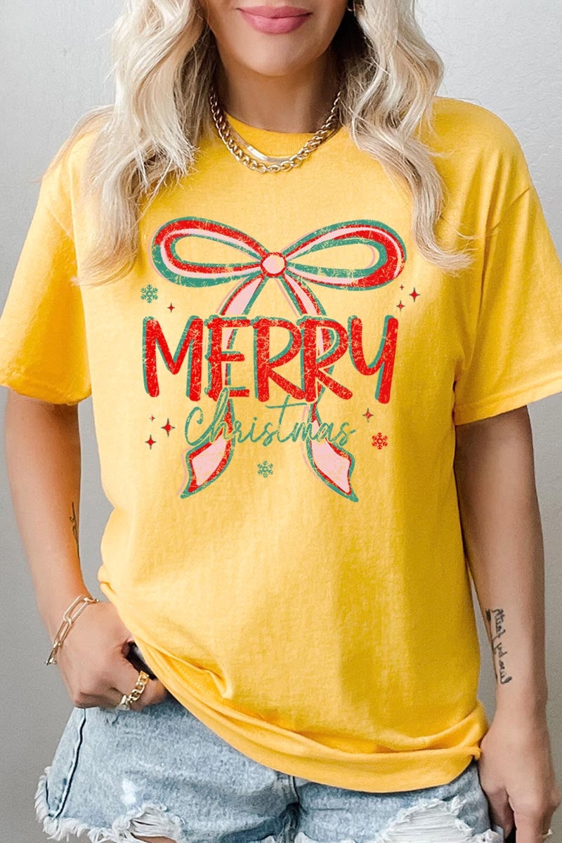 5000P-E3197 Merry Christmas Bow Graphic Plus Heavy Cotton Tee $12.75