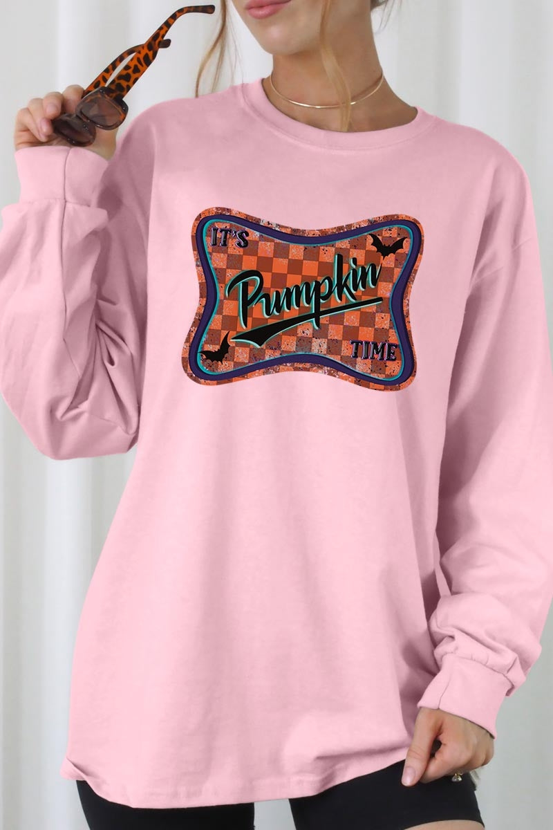 UL240P-E3144 Itu2019s pumpkin time Graphic Plus Long Sleeve Tee $17