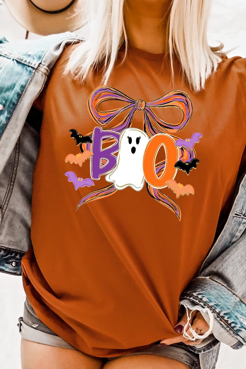 US3001-E3120 Boo Brushstroke Bow Graphic Tee $12.5