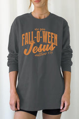 UL240-E3143 Are You Fall O Ween Jesus Graphic Long Sleeve Tee $13.75