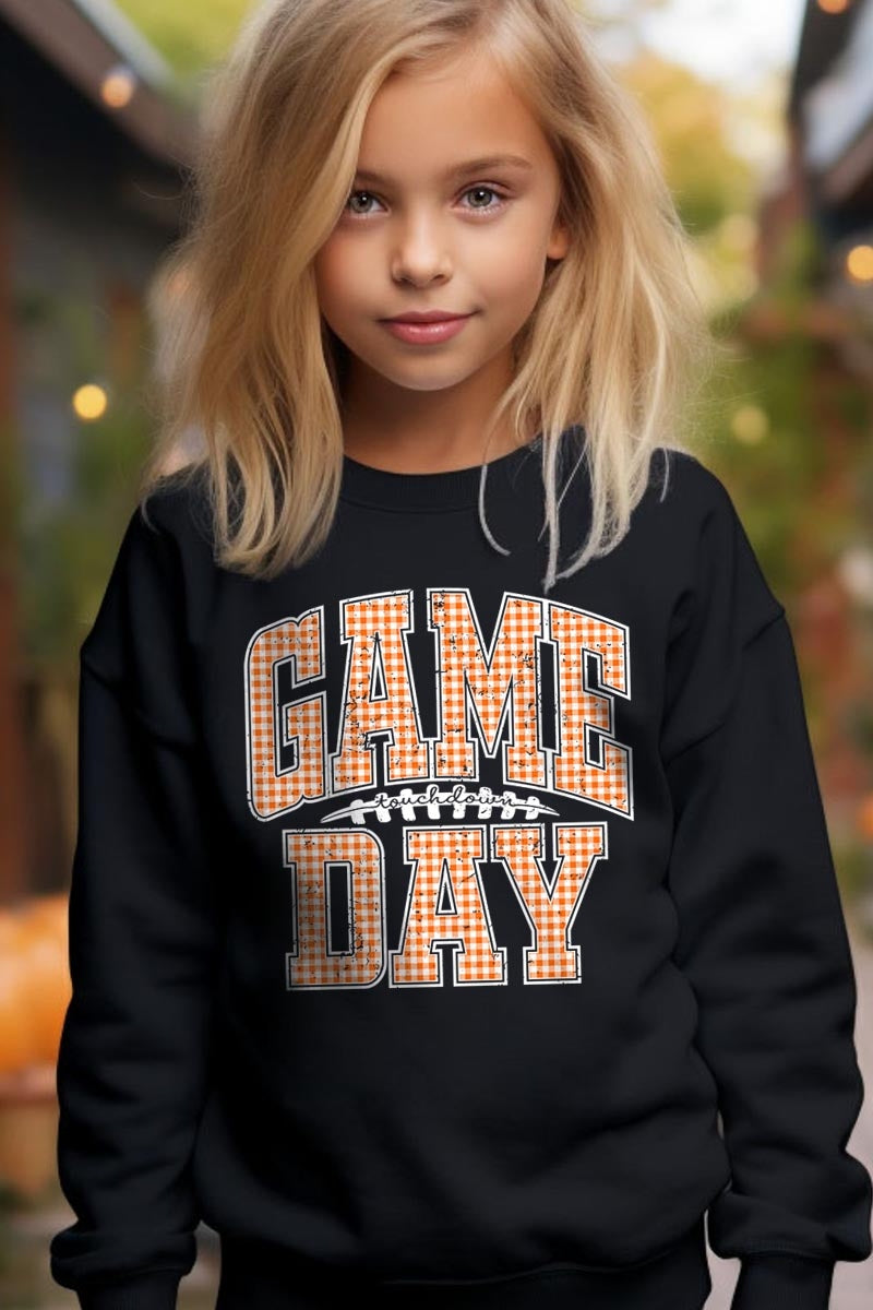 UL180B-E3129Z Orange Gingham Game Day Kids Graphic Sweatshirt $20