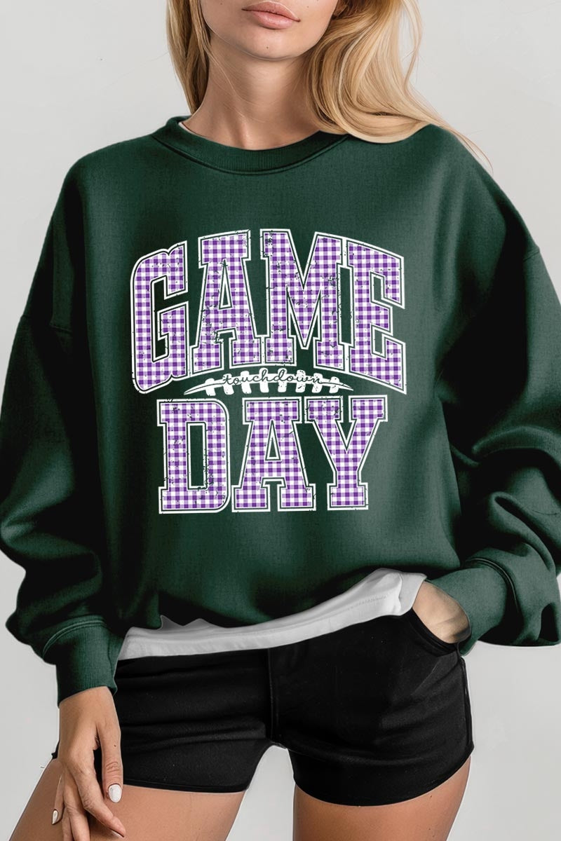 UL180-E3127 Purple Gingham Game Day Graphic Sweatshirt $20