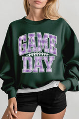 UL180-E3127 Purple Gingham Game Day Graphic Sweatshirt $20