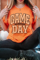 US3001P-E3129 Orange Gingham Game Day Graphic Plus Tee $16