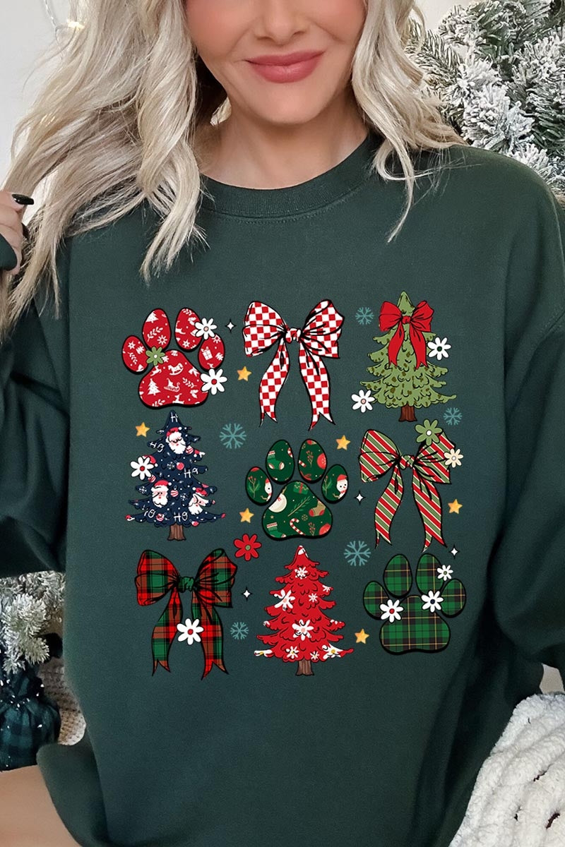 UL180-E3195 Christmas Bow Paw Graphic Sweatshirt $20
