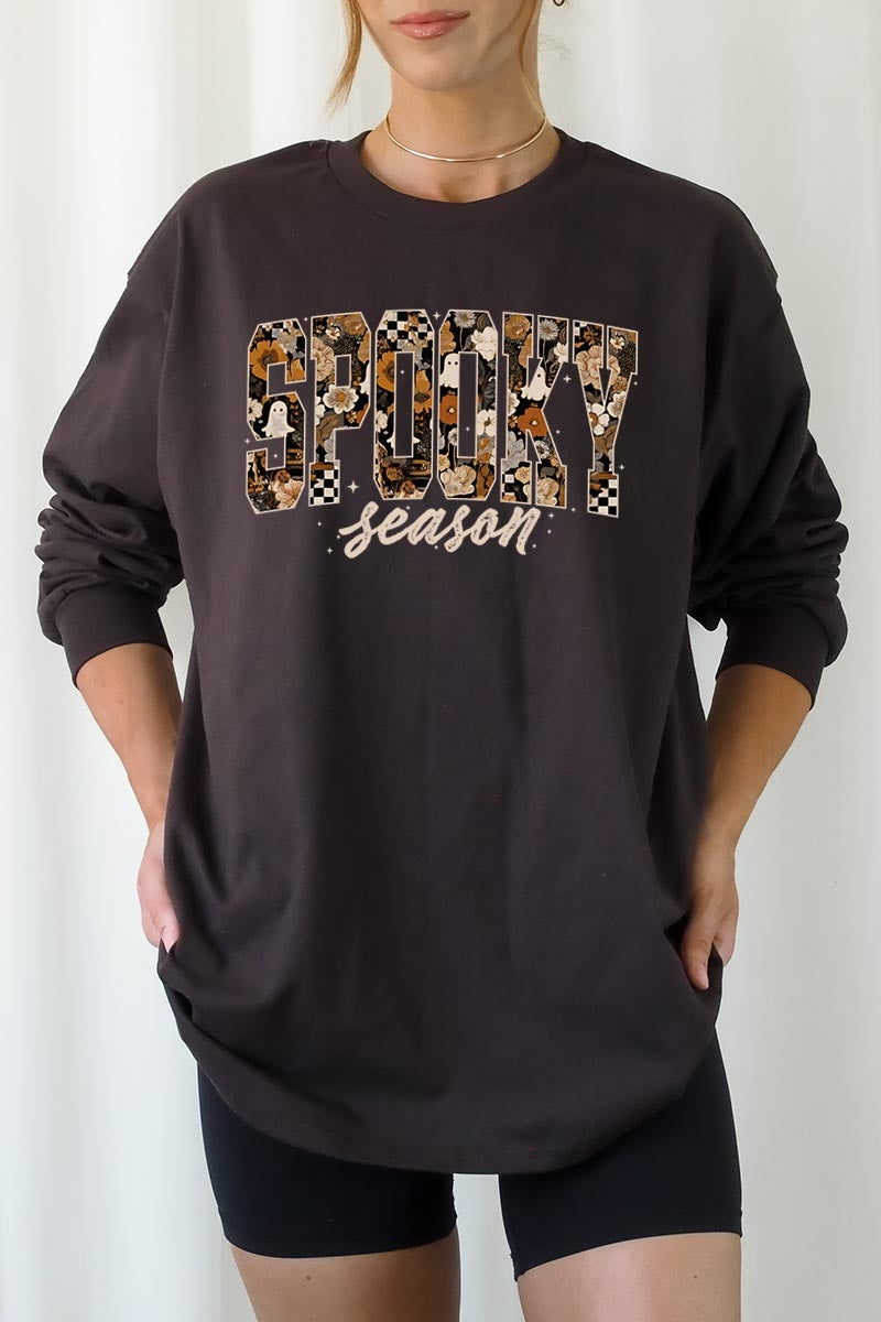 UL240-E3105 Spooky Season Halloween Graphic Long Sleeve Tee $13.75