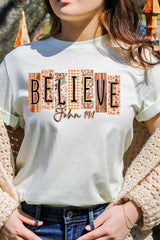 US3001-E3167 Believe Fall Christian Graphic Tee $12.5