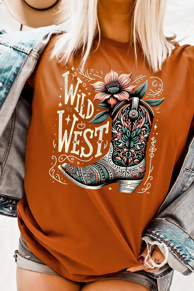 US3001-E3100 Wild West Cowgirl Boot Graphic Tee $12.5
