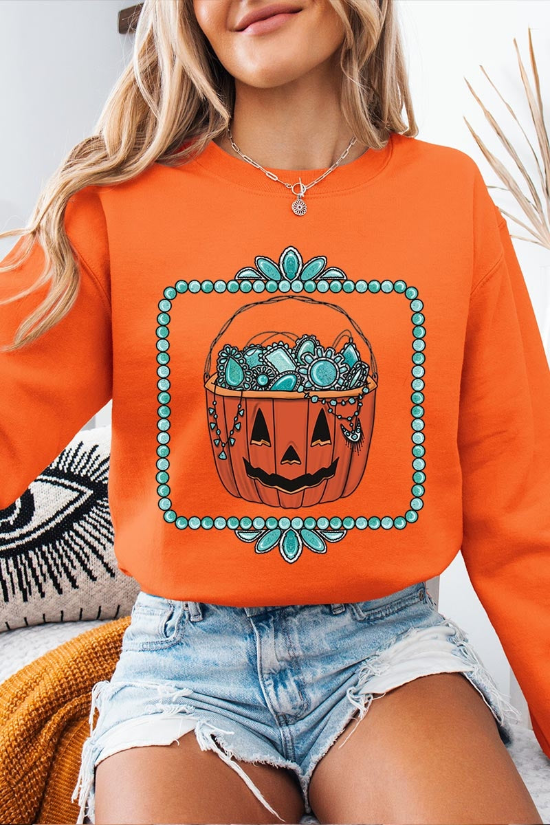 UL180-E3140 Halloween turquoise pumpkin Graphic Sweatshirt $20